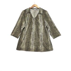 Susan Graver Blouse Leopard Print Green Liquid Knit 3/4 Sleeve Sz 2X‎ A229767